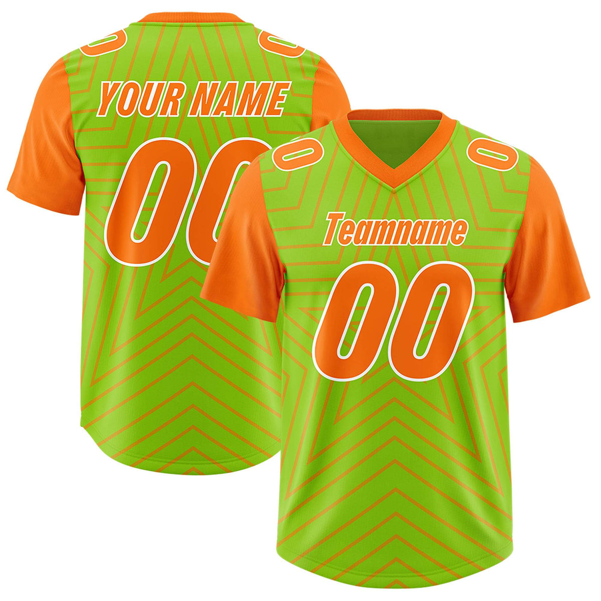 Custom Neon Green Orange Personalized Star Pattern Raglan Sleeves Authentic Football Jersey