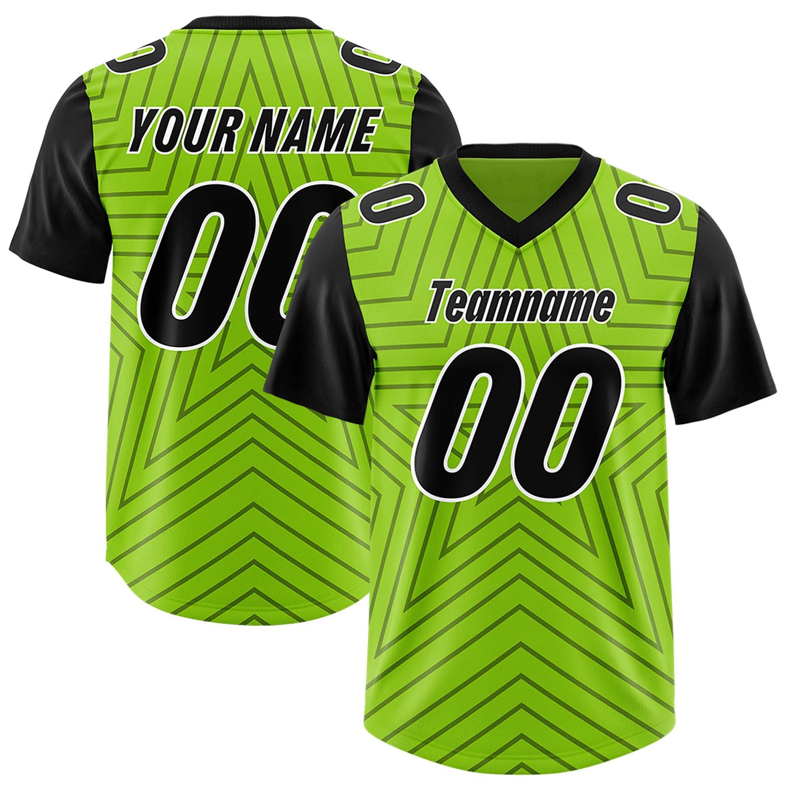 Custom Neon Green Black Personalized Star Pattern Raglan Sleeves Authentic Football Jersey