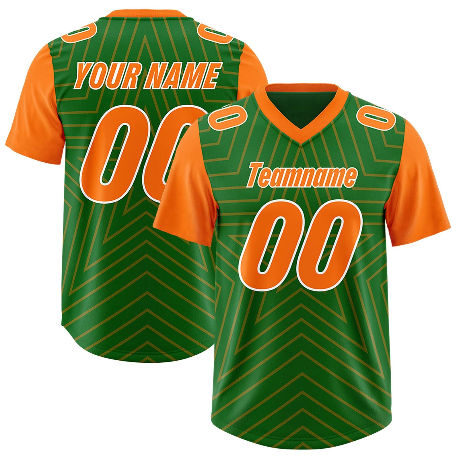 Custom Kelly Green Orange Personalized Star Pattern Raglan Sleeves Authentic Football Jersey