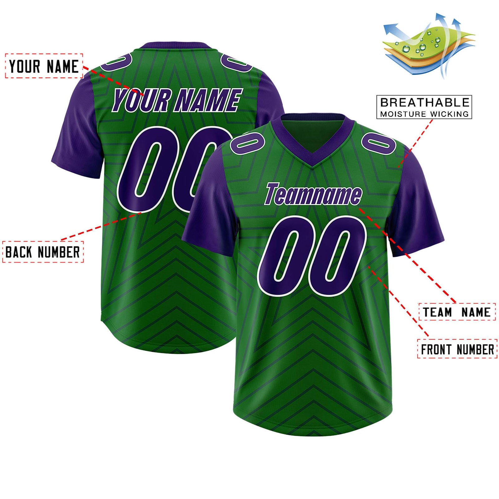 Custom Kelly Green Purple Personalized Star Pattern Raglan Sleeves Authentic Football Jersey