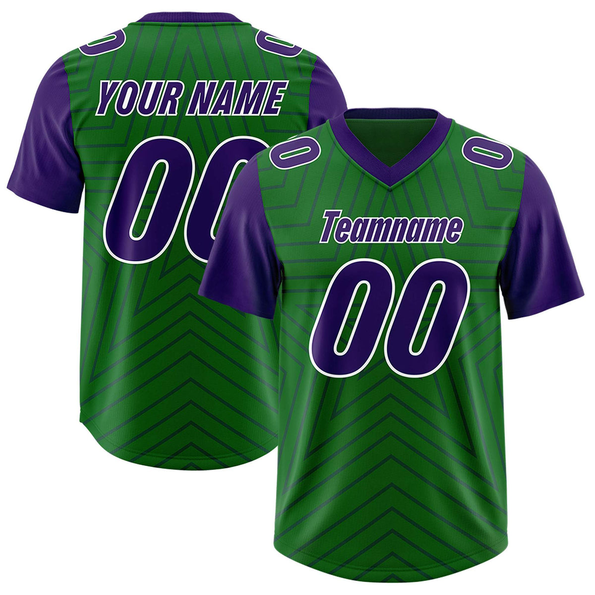 Custom Kelly Green Purple Personalized Star Pattern Raglan Sleeves Authentic Football Jersey