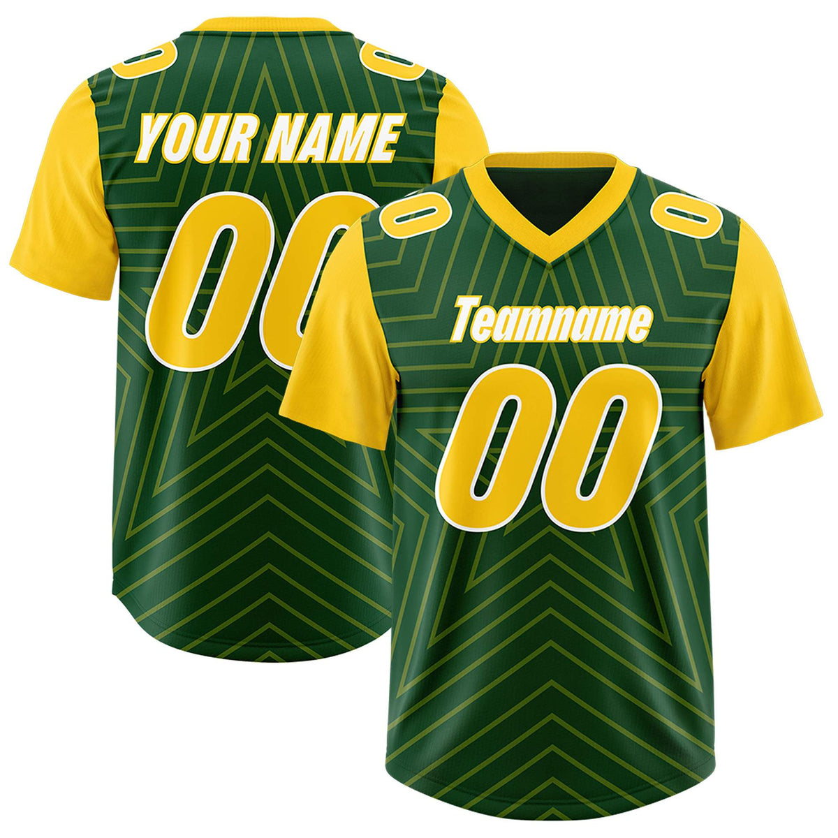 Custom Green Gold Personalized Star Pattern Raglan Sleeves Authentic Football Jersey