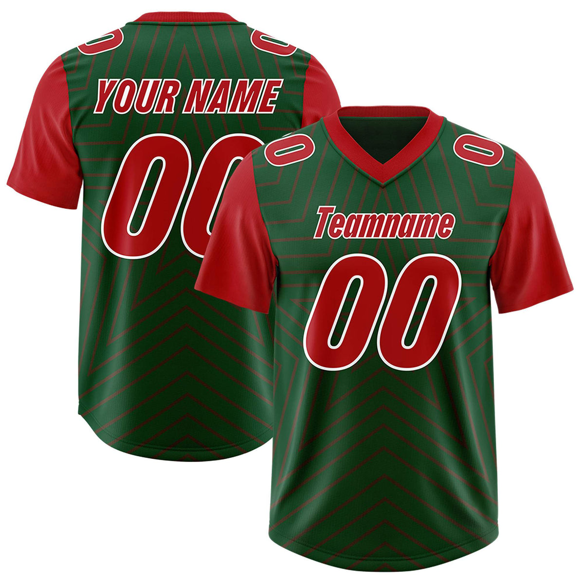 Custom Green Red Personalized Star Pattern Raglan Sleeves Authentic Football Jersey