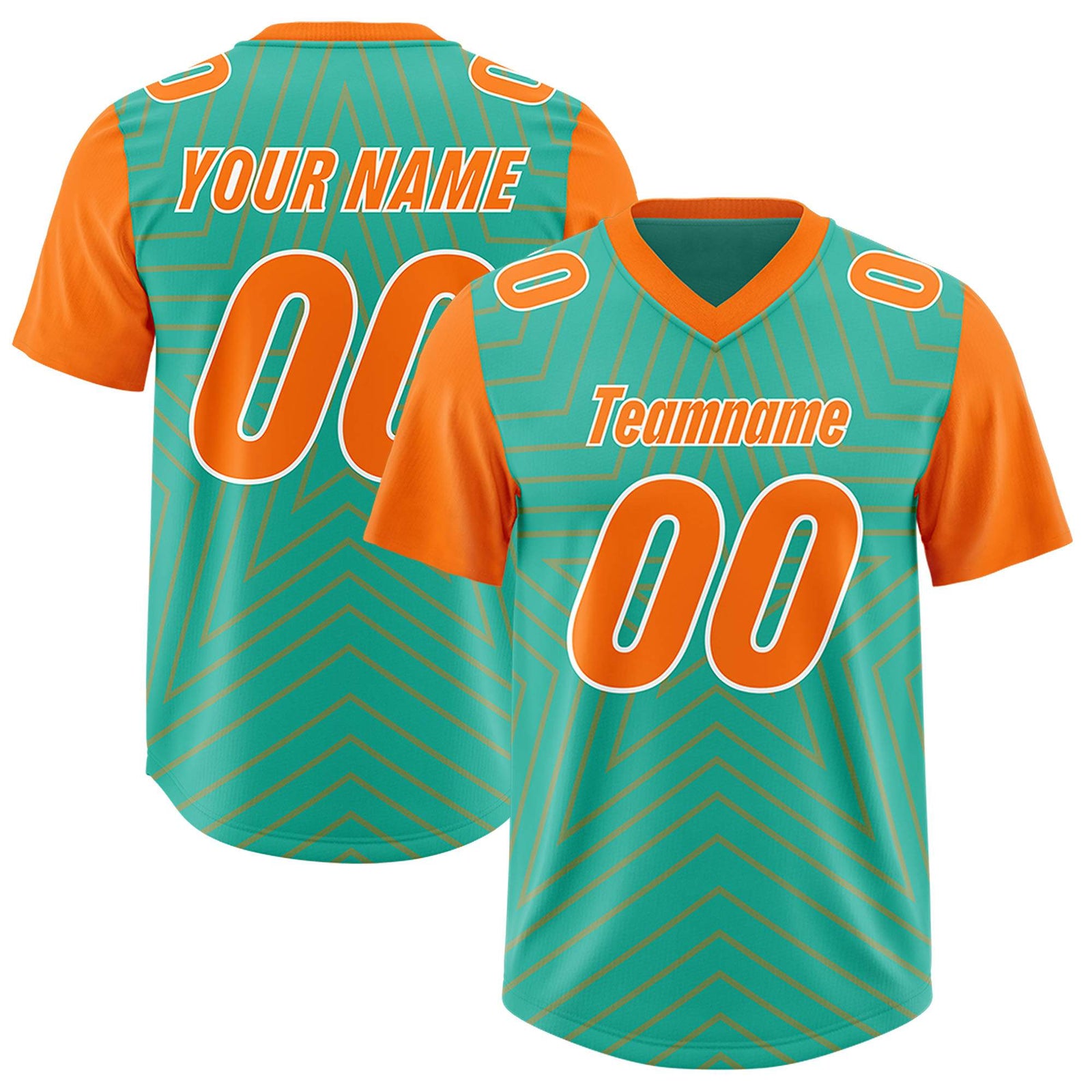 Custom Bright Green Orange Personalized Star Pattern Raglan Sleeves Authentic Football Jersey