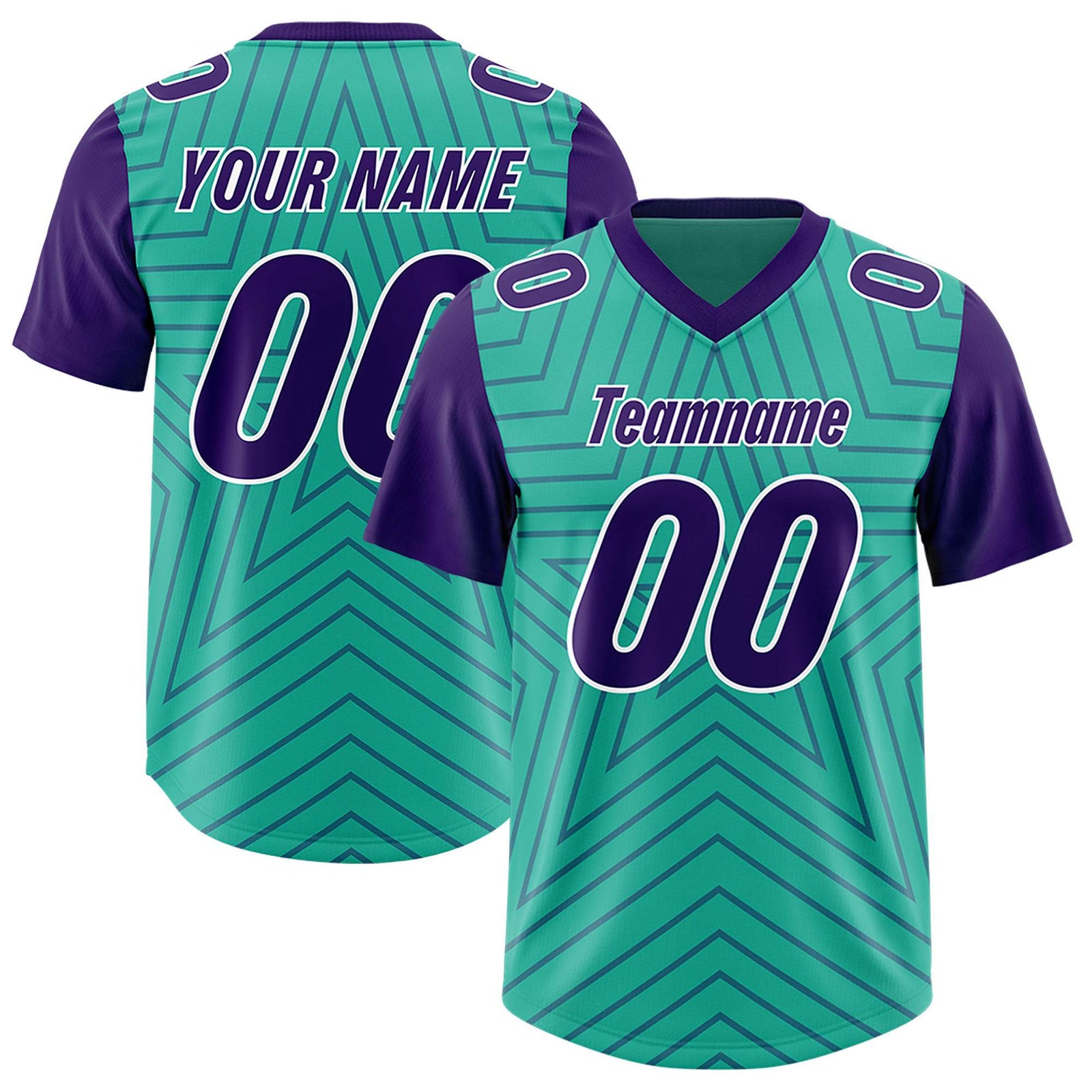 Custom Bright Green Purple Personalized Star Pattern Raglan Sleeves Authentic Football Jersey