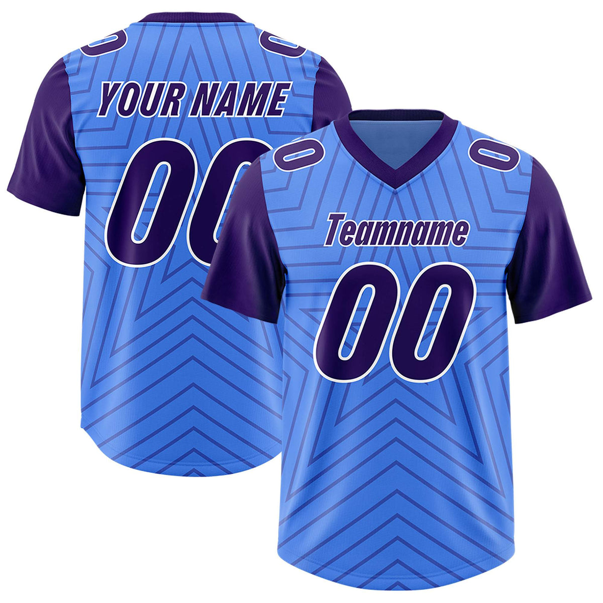 Custom Powder Blue Purple Personalized Star Pattern Raglan Sleeves Authentic Football Jersey