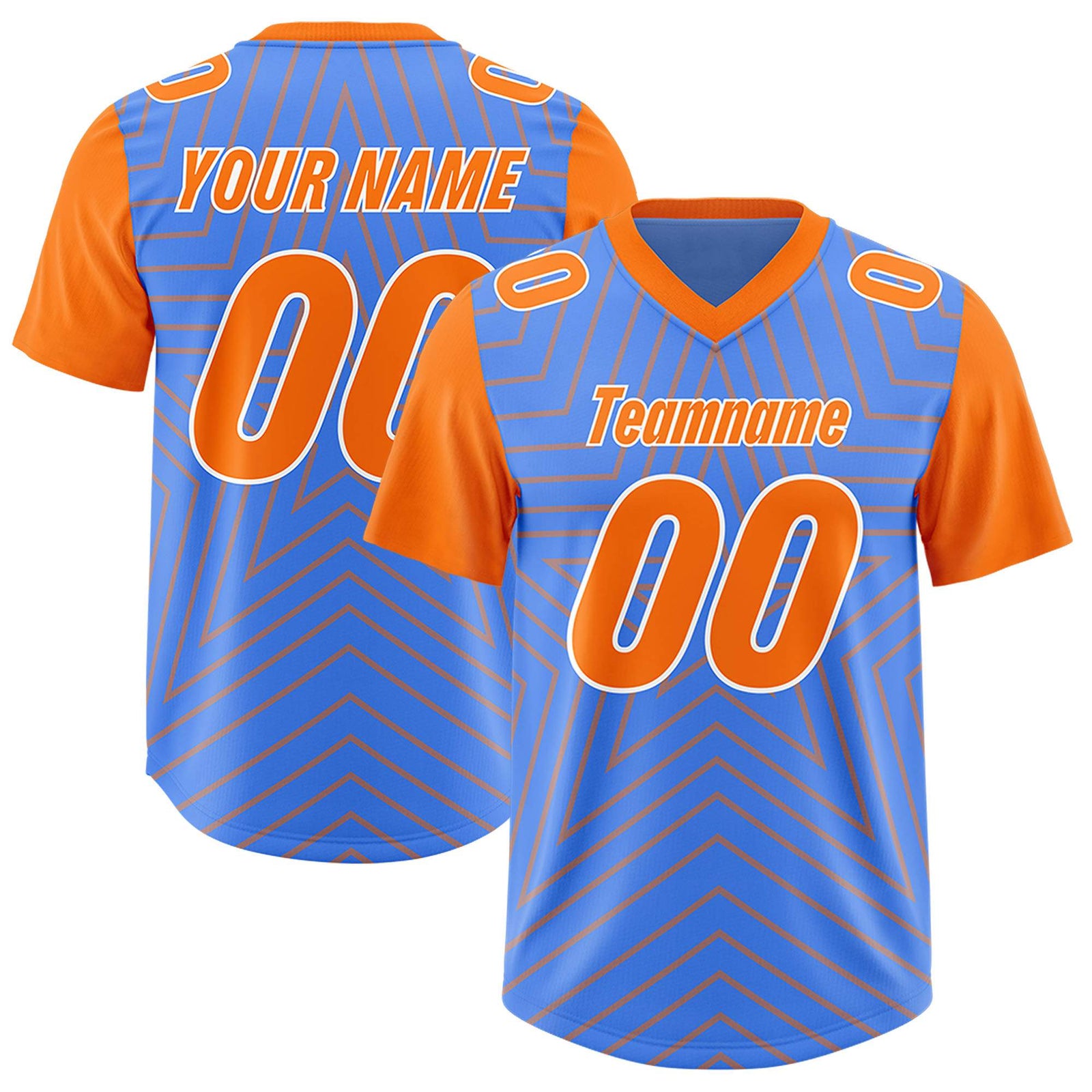 Custom Powder Blue Orange Personalized Star Pattern Raglan Sleeves Authentic Football Jersey