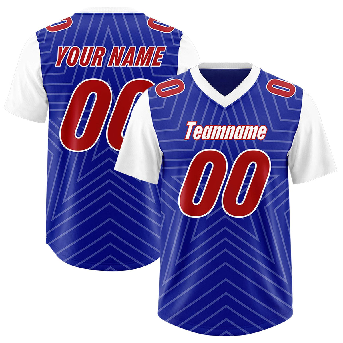 Custom Royal White Personalized Star Pattern Raglan Sleeves Authentic Football Jersey