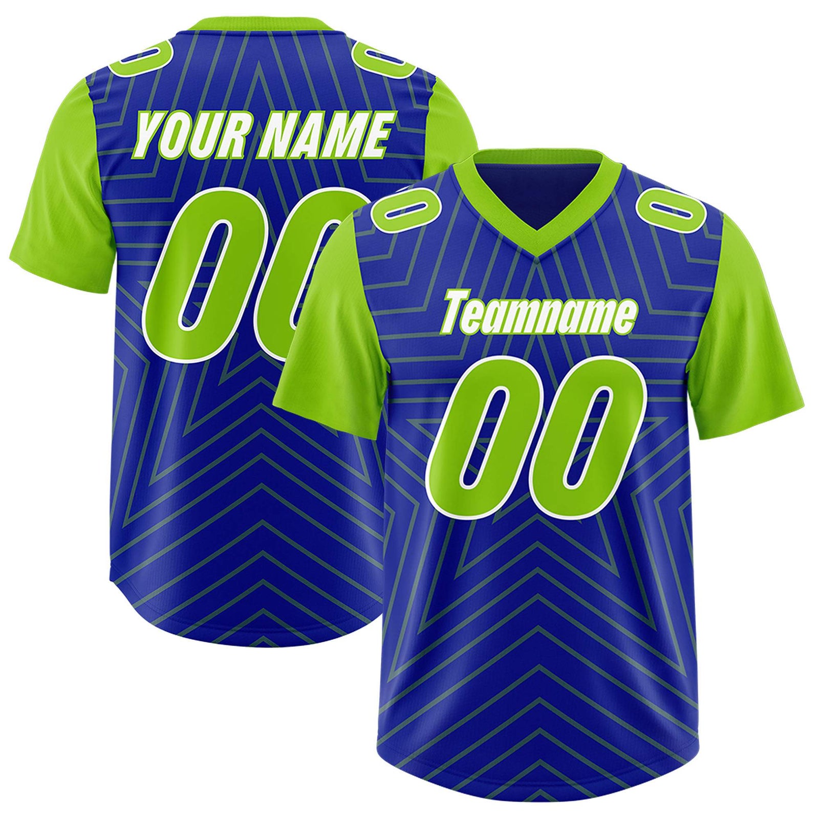 Custom Royal Neon Green Personalized Star Pattern Raglan Sleeves Authentic Football Jersey