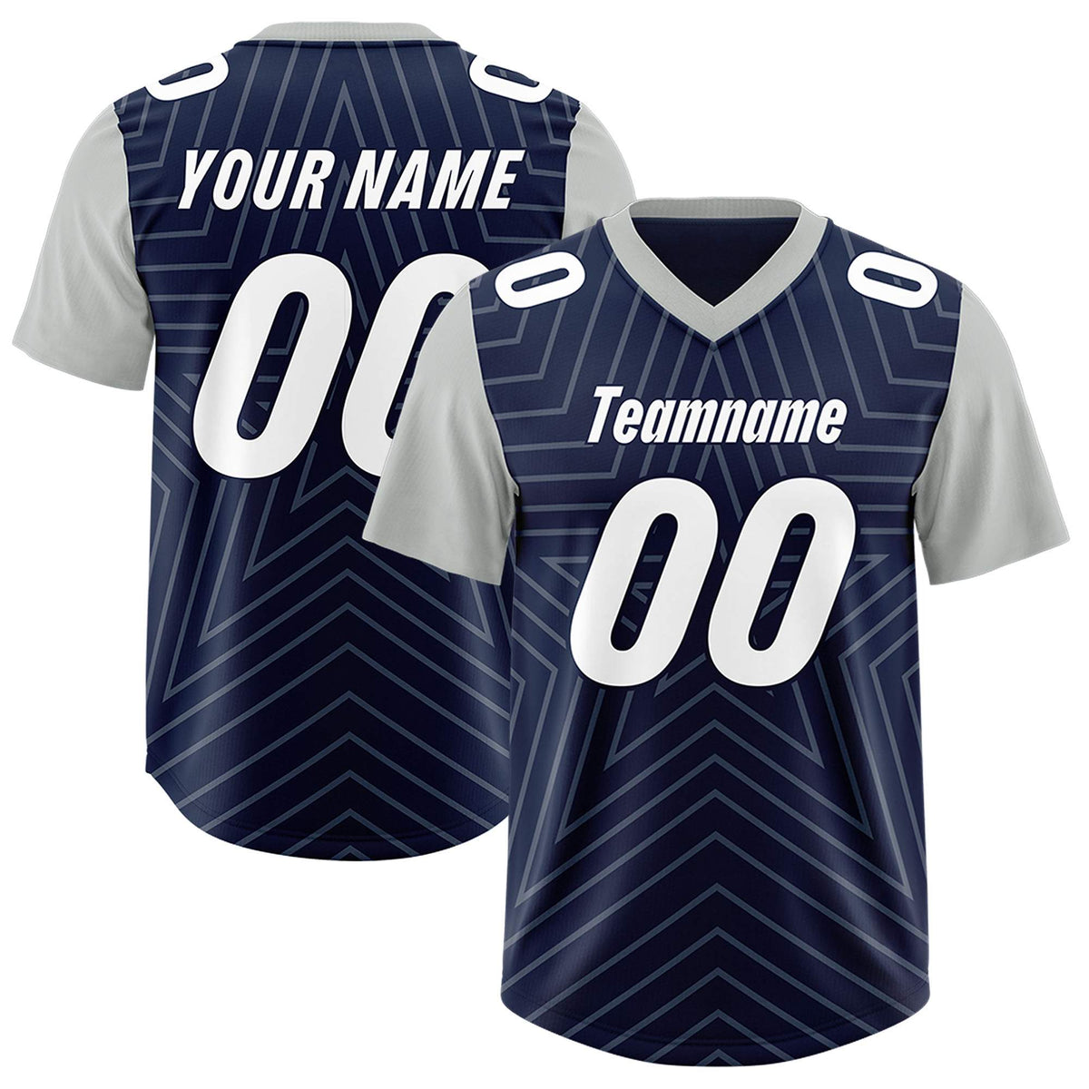 Custom Navy Gray Personalized Star Pattern Raglan Sleeves Authentic Football Jersey