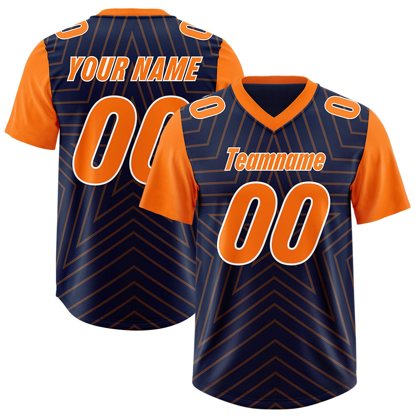 Custom Navy Orange Personalized Star Pattern Raglan Sleeves Authentic Football Jersey