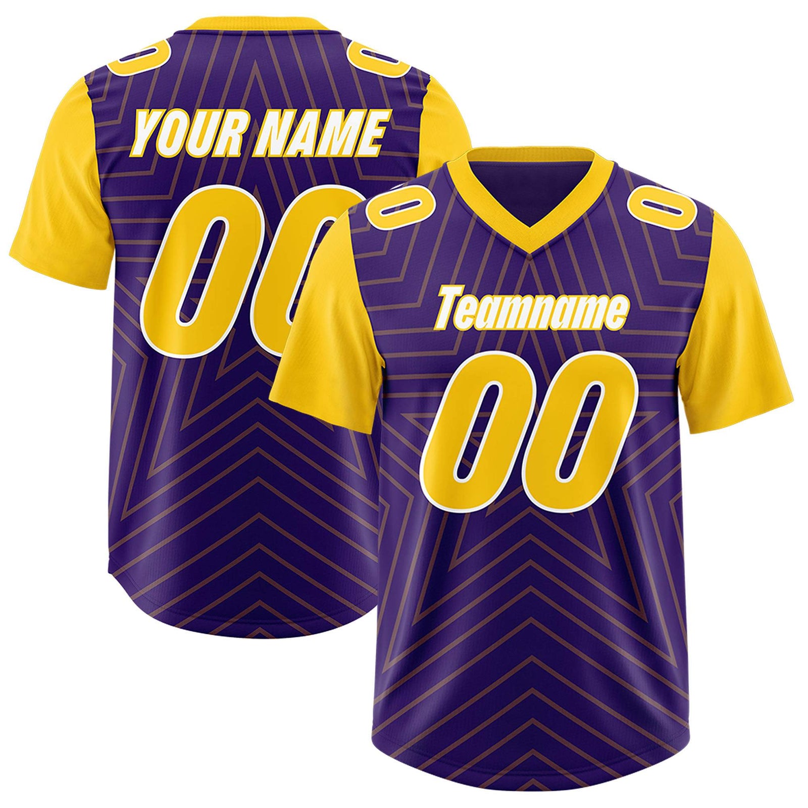 Custom Purple Gold Personalized Star Pattern Raglan Sleeves Authentic Football Jersey