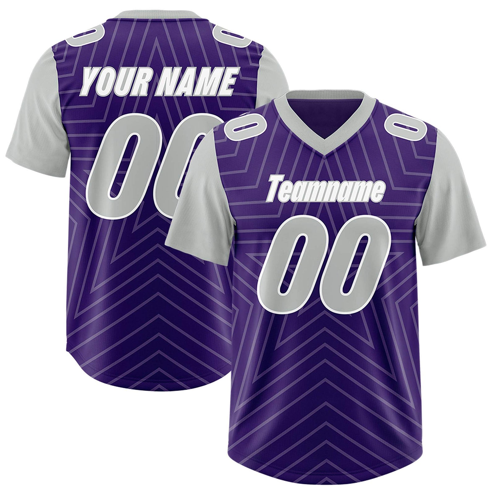 Custom Purple Gray Personalized Star Pattern Raglan Sleeves Authentic Football Jersey