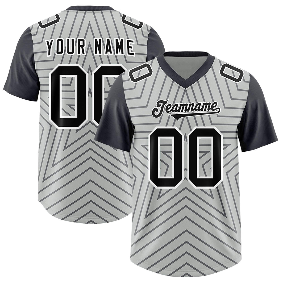 Custom Gray Dark Gray Personalized Star Pattern Raglan Sleeves Authentic Football Jersey