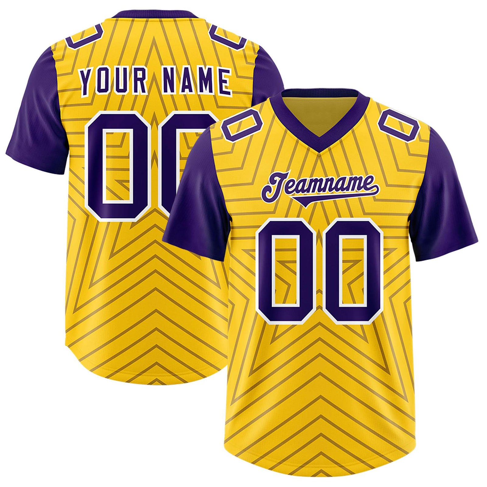 Custom Gold Purple Personalized Star Pattern Raglan Sleeves Authentic Football Jersey