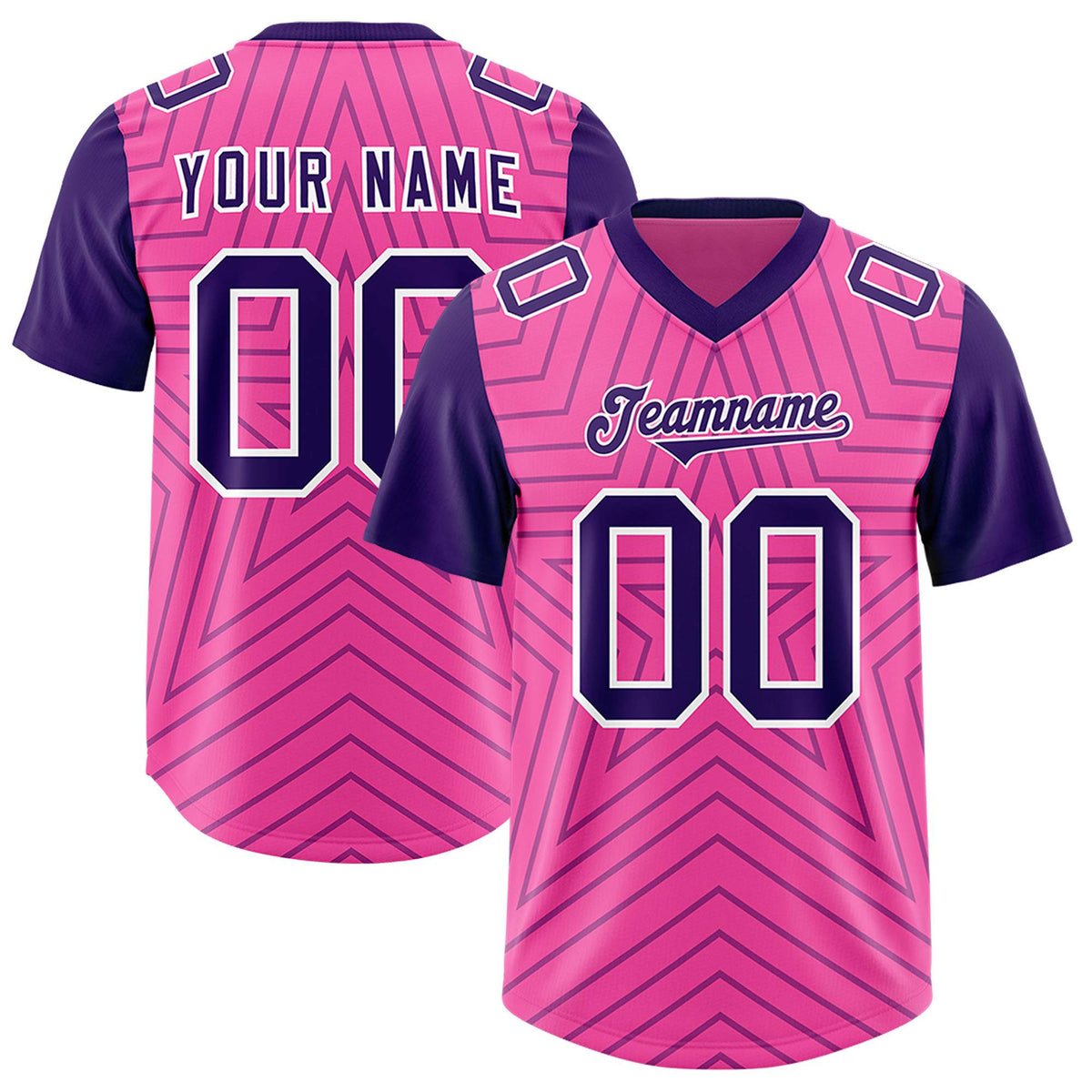 Custom Pink Purple Personalized Star Pattern Raglan Sleeves Authentic Football Jersey