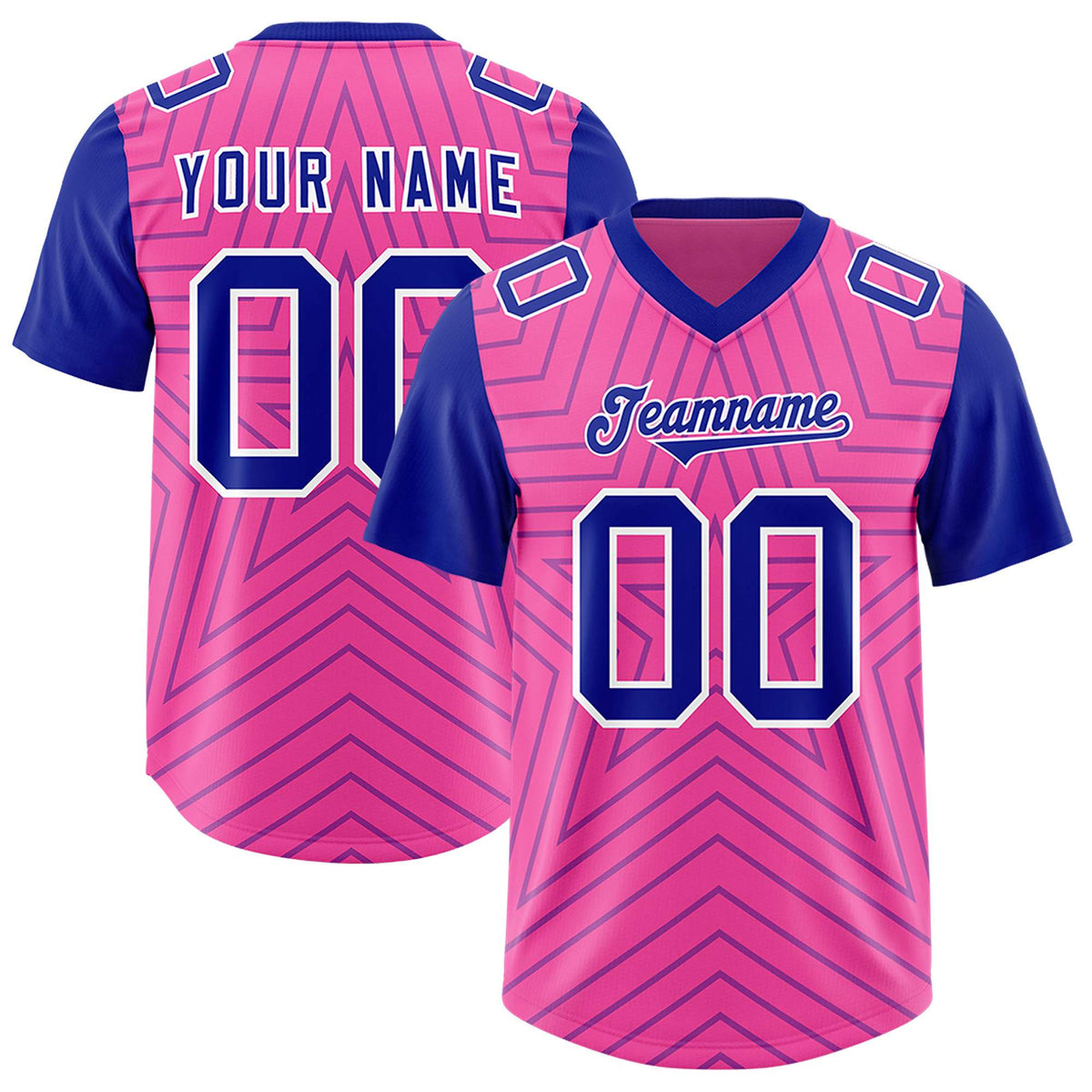Custom Pink Royal Personalized Star Pattern Raglan Sleeves Authentic Football Jersey