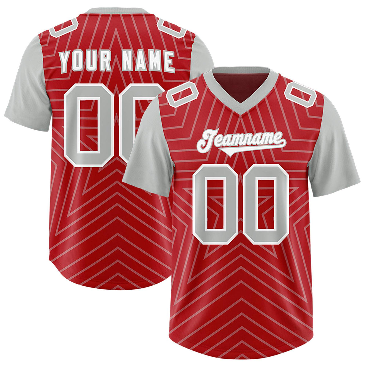 Custom Red Gray Personalized Star Pattern Raglan Sleeves Authentic Football Jersey