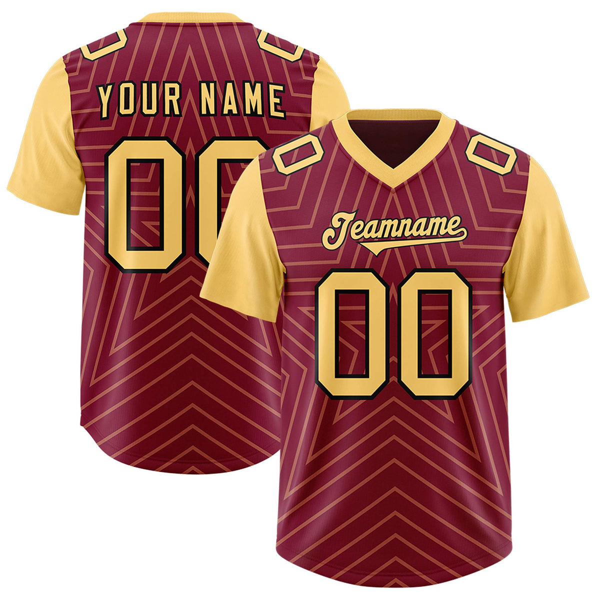 Custom Cardinal Khaki Personalized Star Pattern Raglan Sleeves Authentic Football Jersey