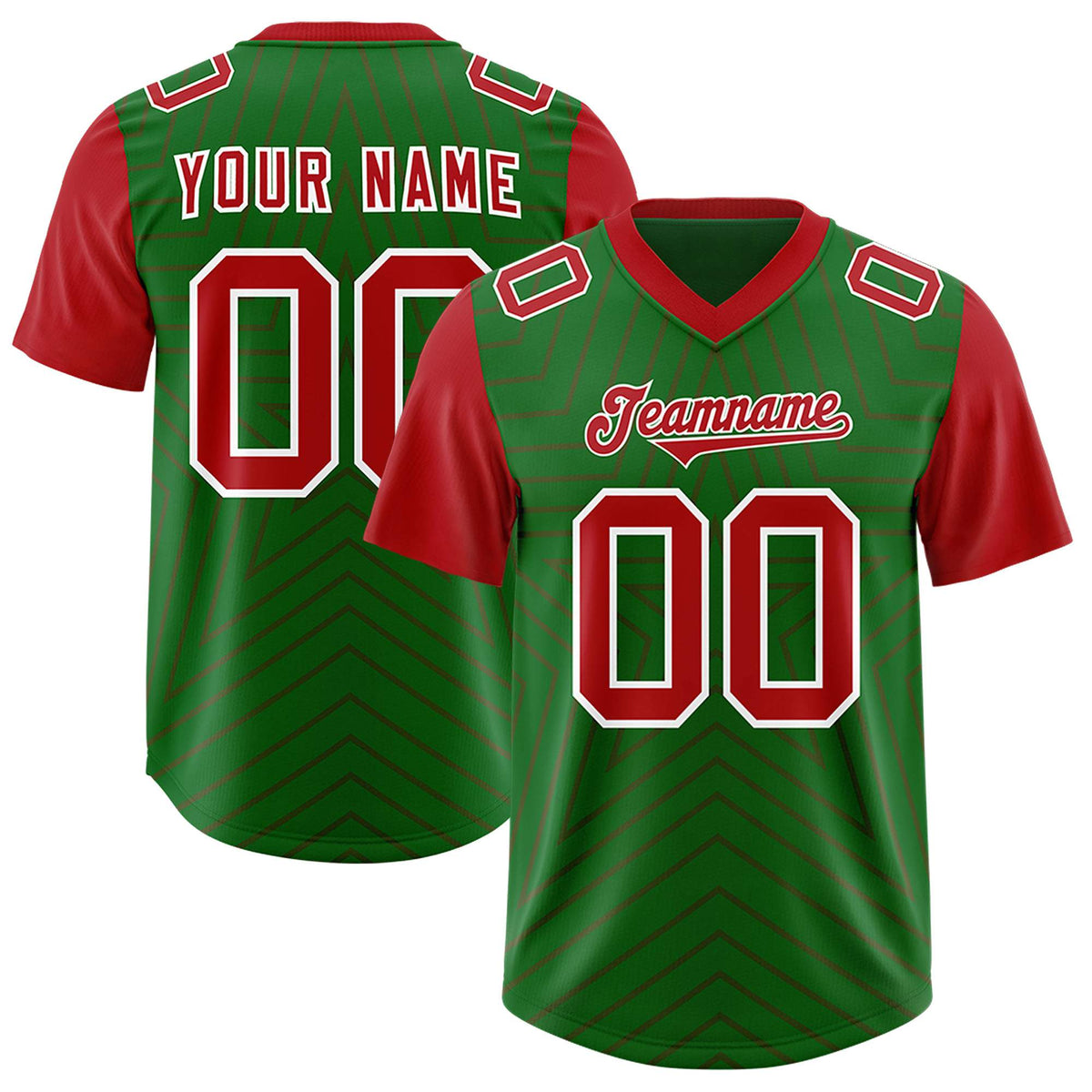 Custom Kelly Green Red Personalized Star Pattern Raglan Sleeves Authentic Football Jersey