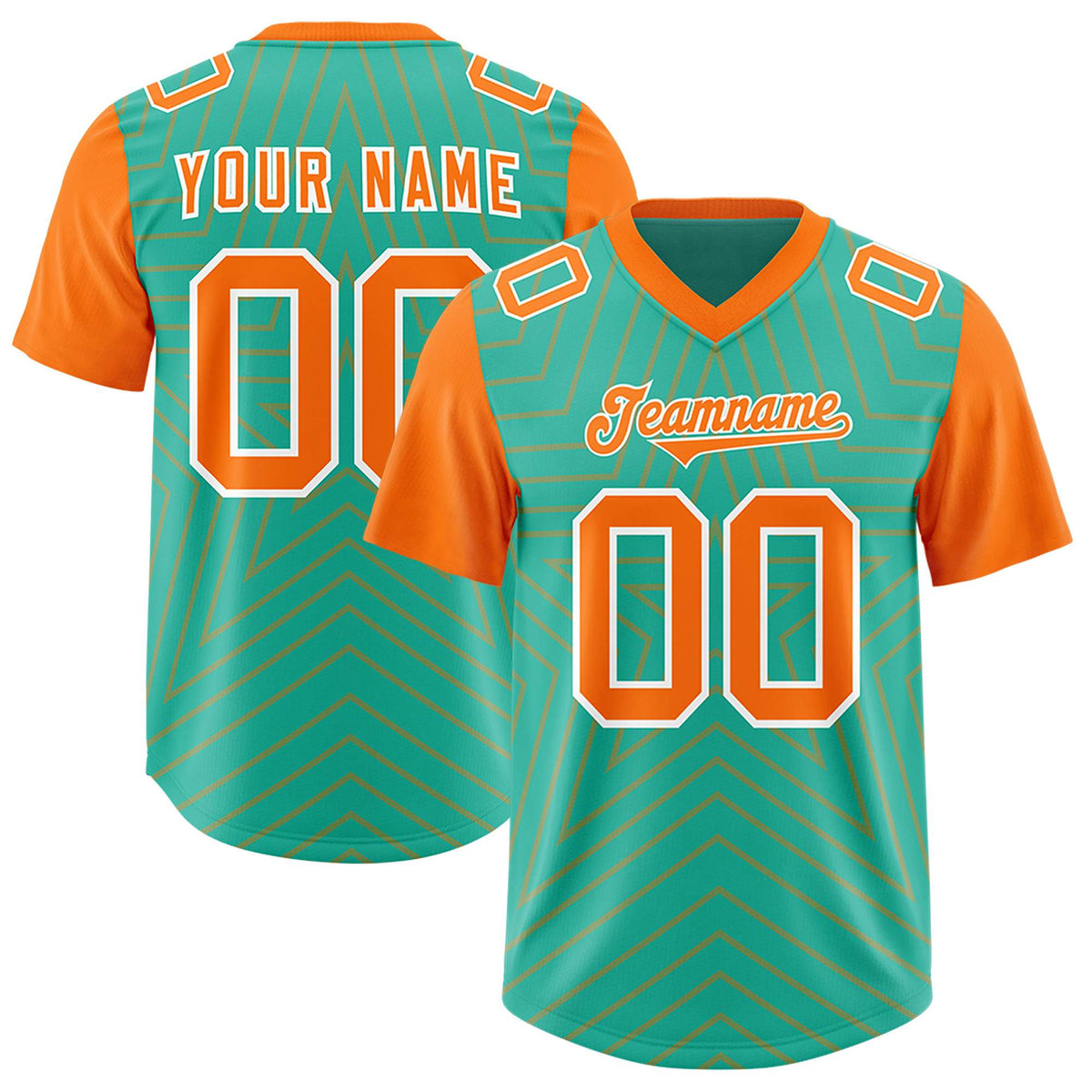 Custom Bright Green Orange Personalized Star Pattern Raglan Sleeves Authentic Football Jersey