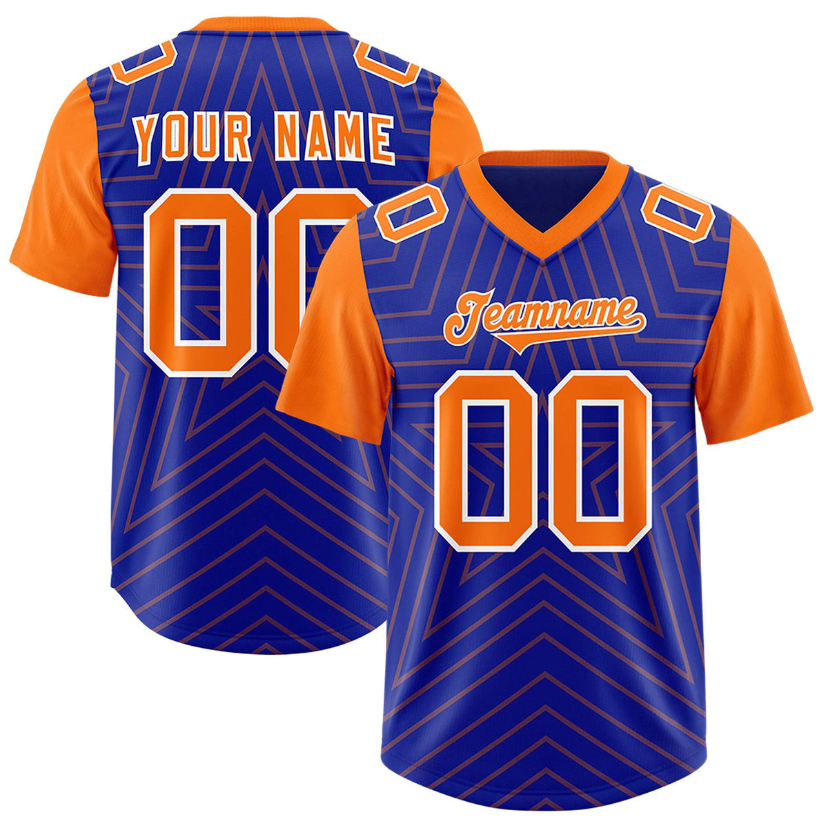 Custom Royal Orange Personalized Star Pattern Raglan Sleeves Authentic Football Jersey