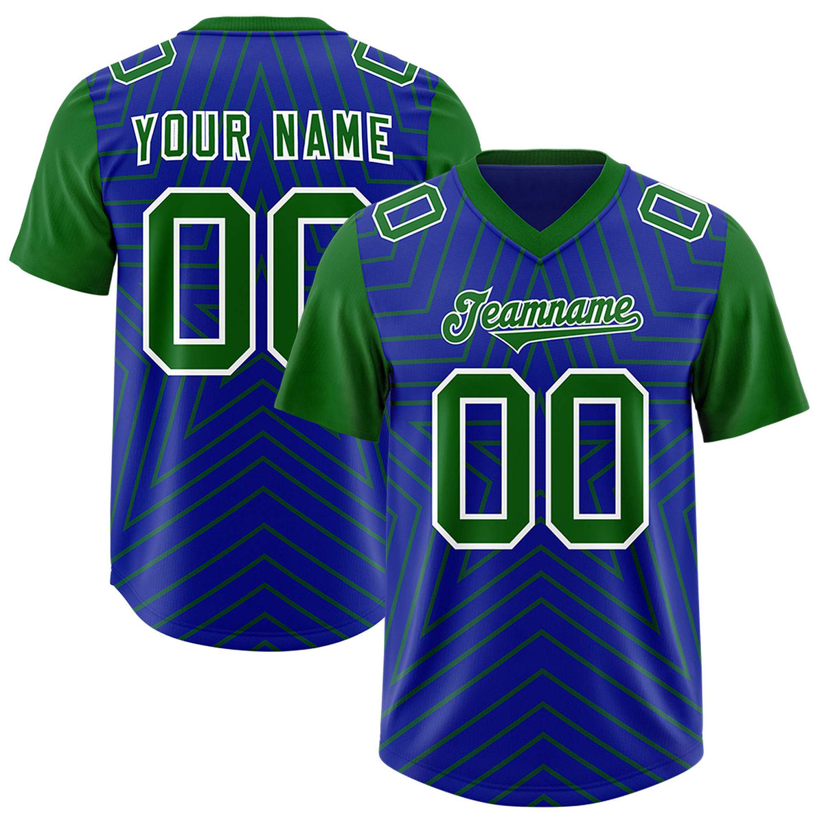 Custom Royal Kelly Green Personalized Star Pattern Raglan Sleeves Authentic Football Jersey