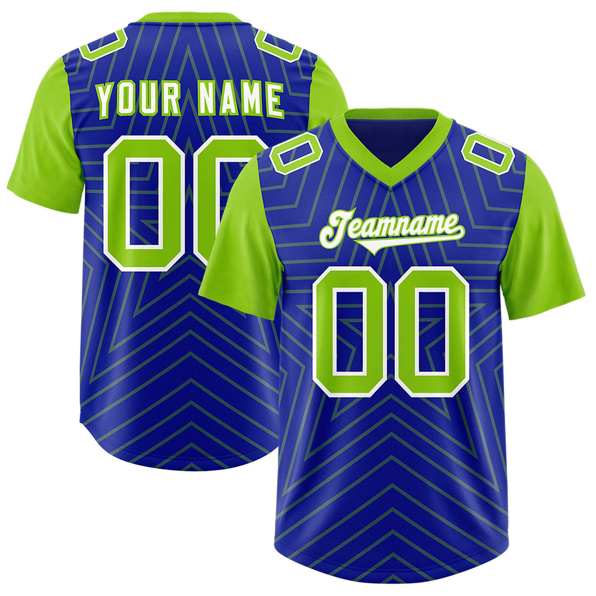 Custom Royal Neon Green Personalized Star Pattern Raglan Sleeves Authentic Football Jersey