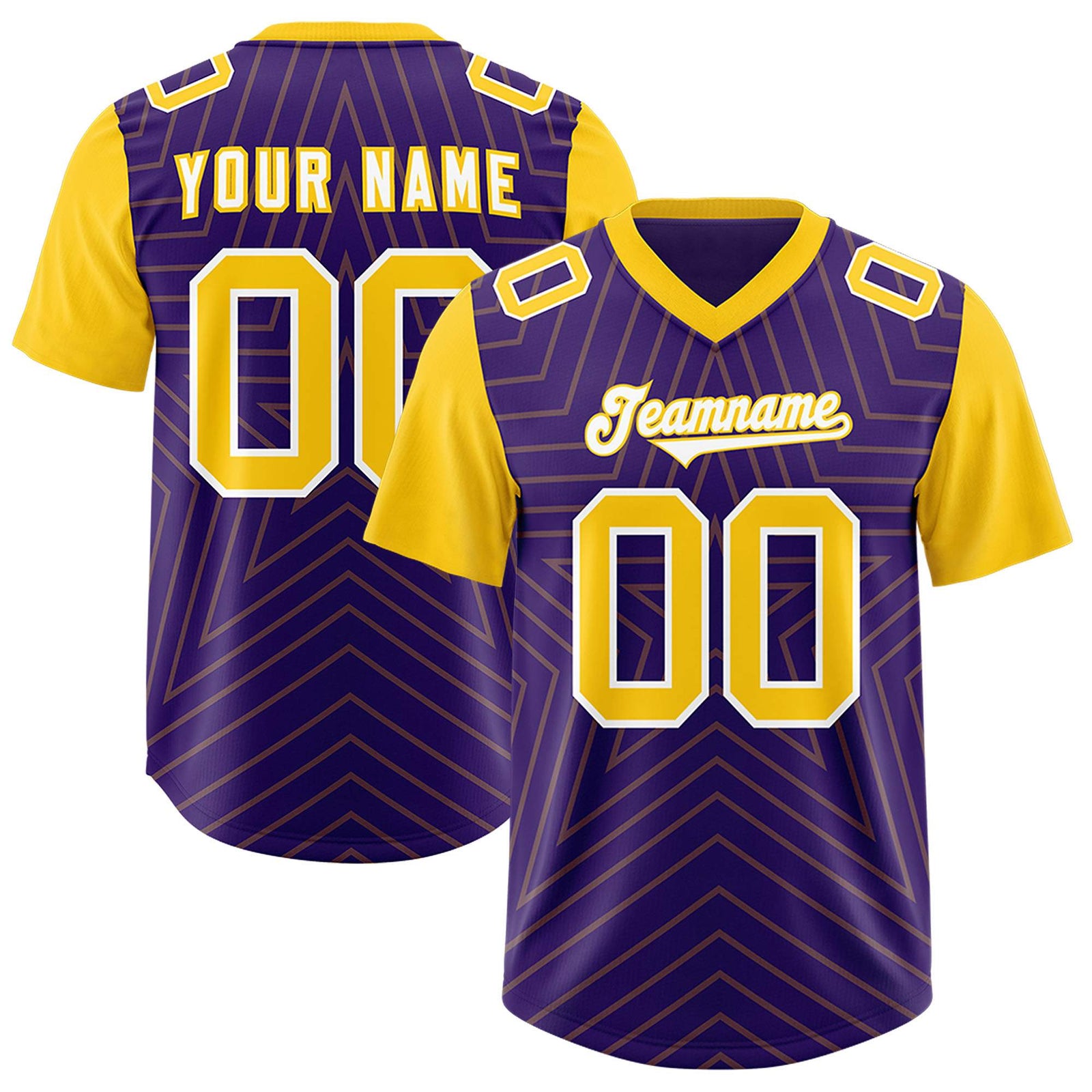Custom Purple Gold Personalized Star Pattern Raglan Sleeves Authentic Football Jersey