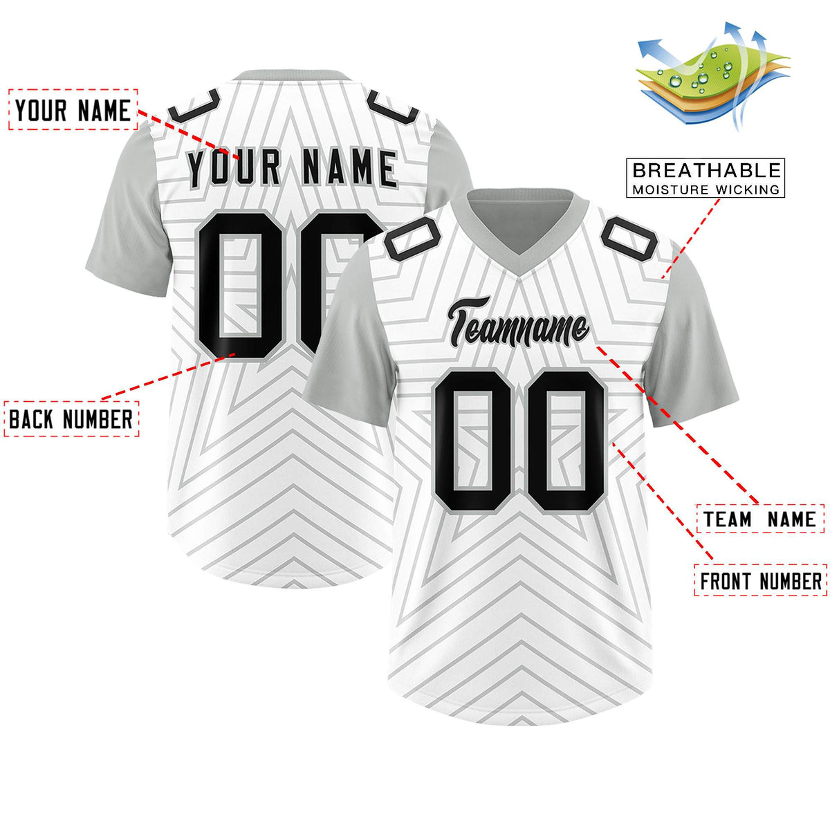 Custom White Gray Personalized Star Pattern Raglan Sleeves Authentic Football Jersey