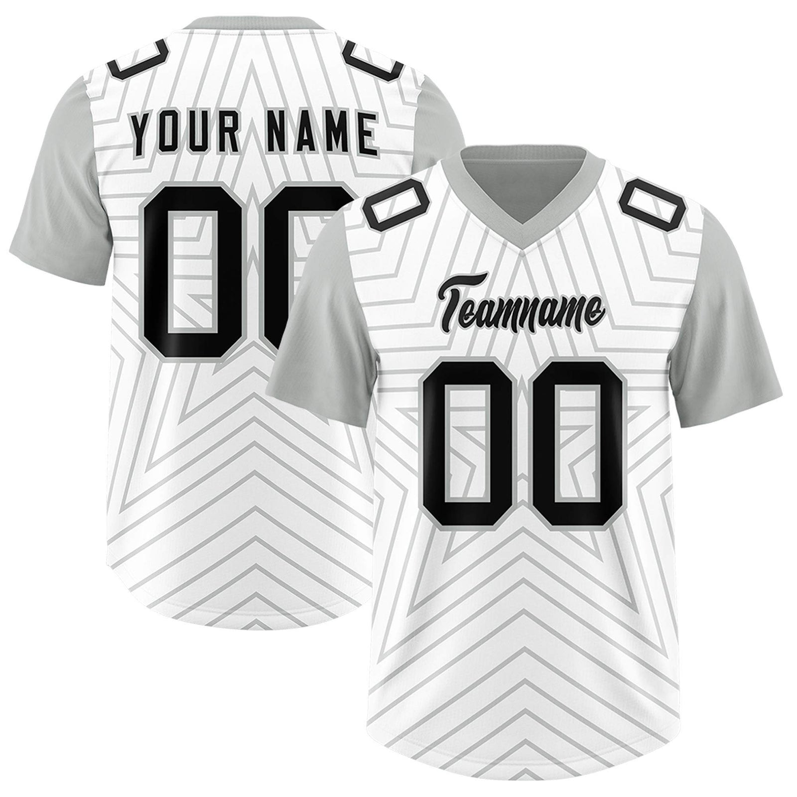 Custom White Gray Personalized Star Pattern Raglan Sleeves Authentic Football Jersey