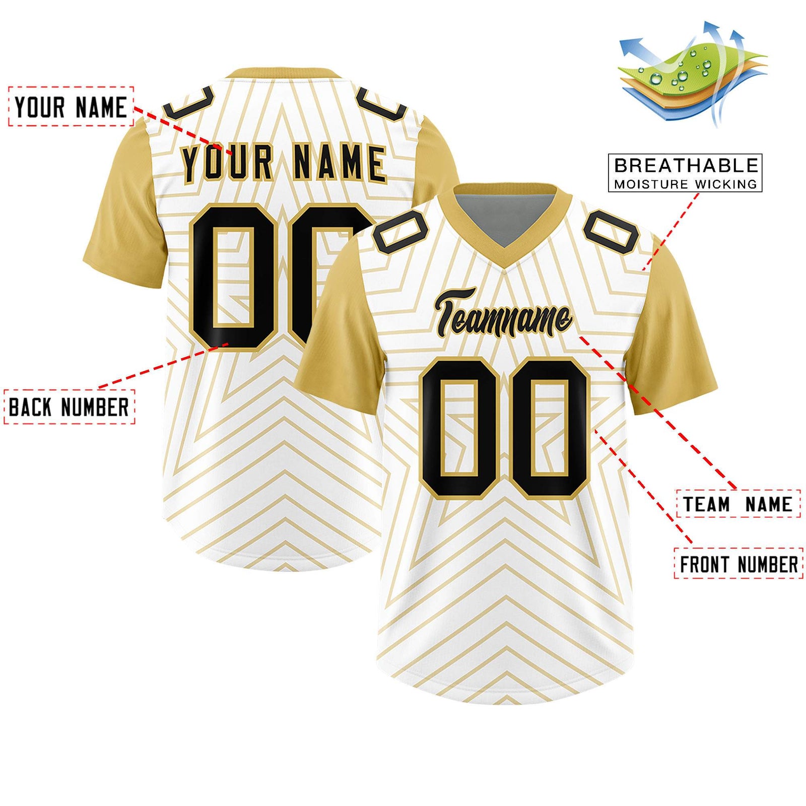 Custom White Old Gold Personalized Star Pattern Raglan Sleeves Authentic Football Jersey