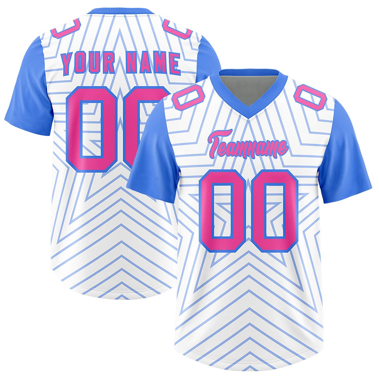 Custom White Powder Blue Personalized Star Pattern Raglan Sleeves Authentic Football Jersey