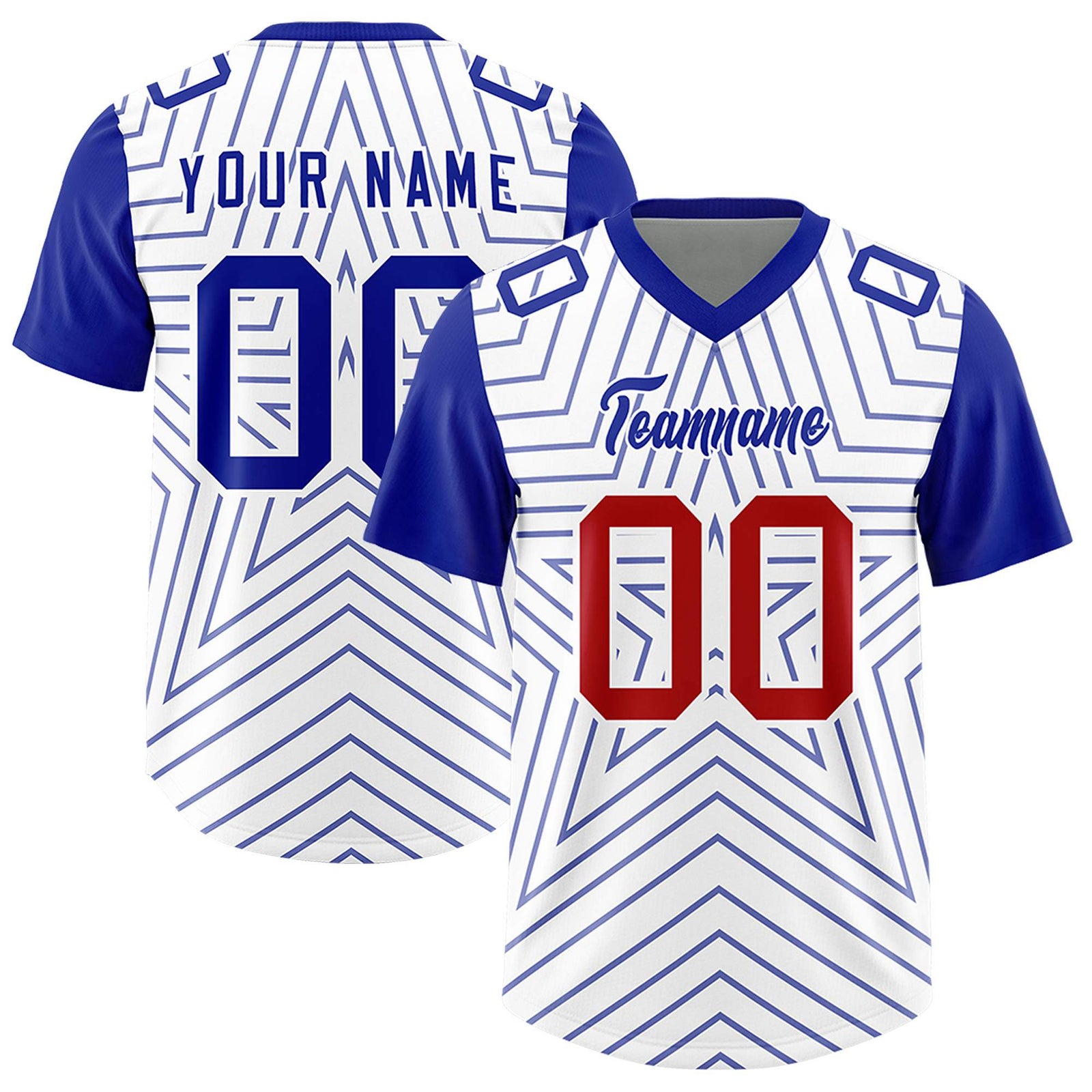 Custom White Royal Personalized Star Pattern Raglan Sleeves Authentic Football Jersey