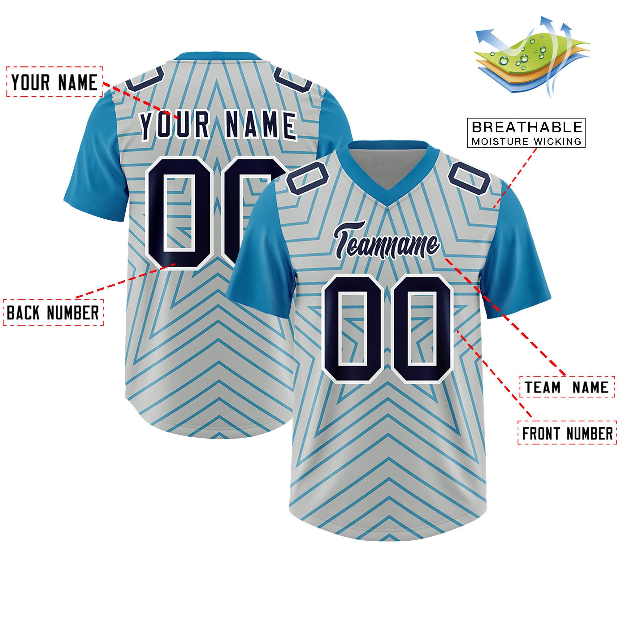 Custom Gray Panther Blue Personalized Star Pattern Raglan Sleeves Authentic Football Jersey