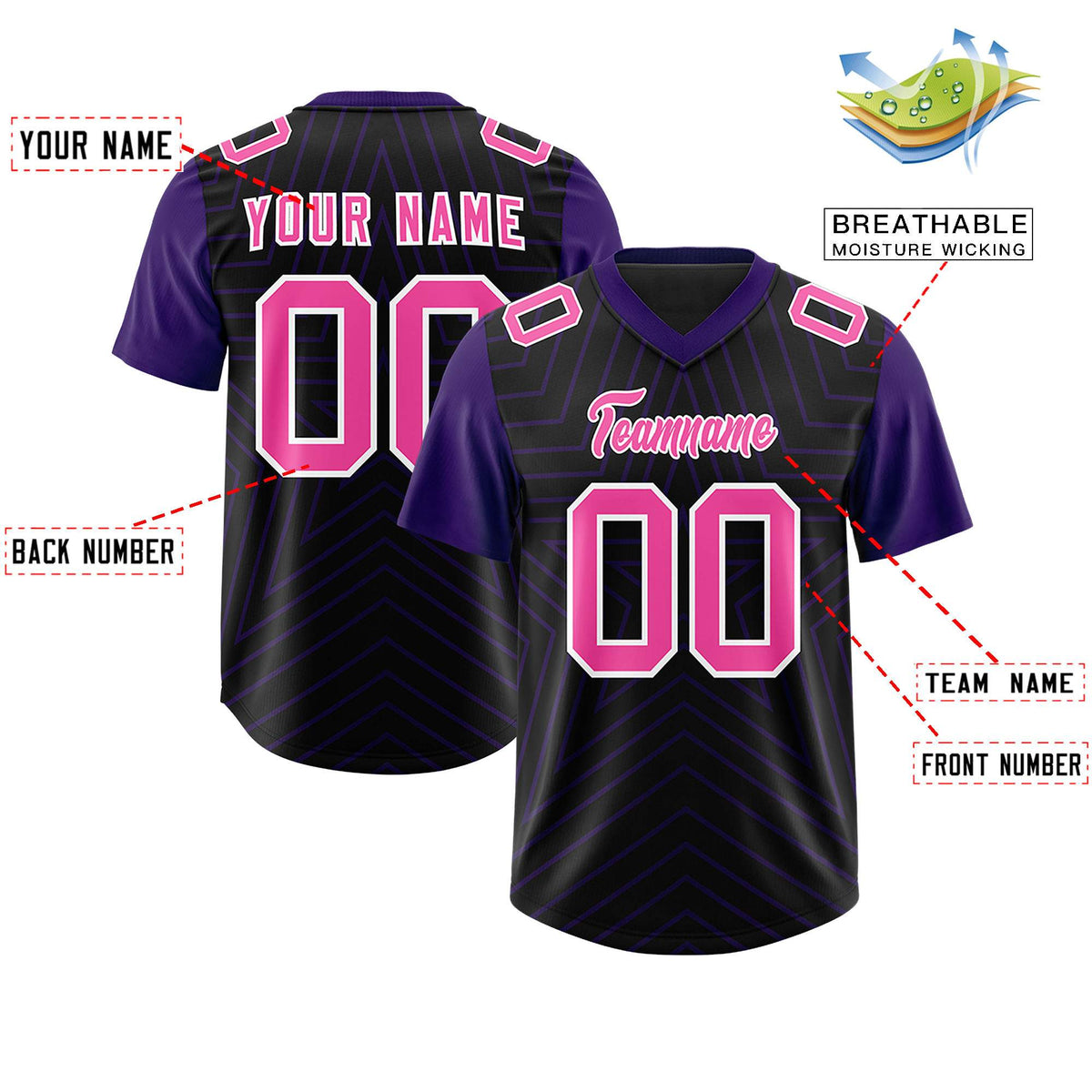 Custom Black Purple Personalized Star Pattern Raglan Sleeves Authentic Football Jersey