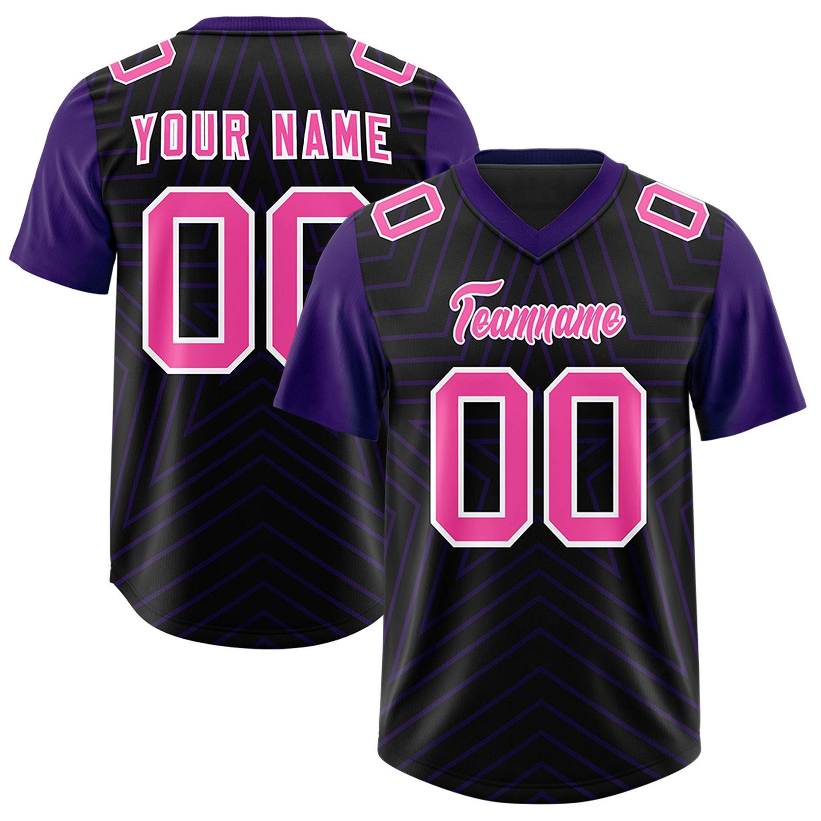 Custom Black Purple Personalized Star Pattern Raglan Sleeves Authentic Football Jersey