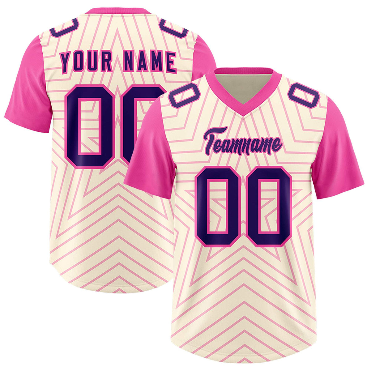 Custom Cream Pink Personalized Star Pattern Raglan Sleeves Authentic Football Jersey