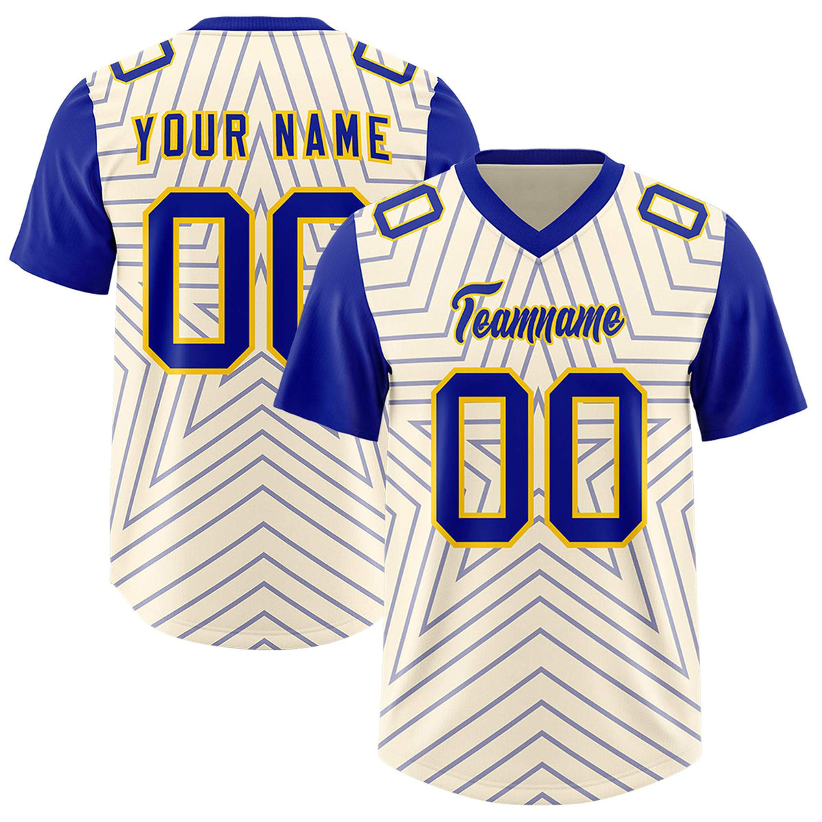 Custom Cream Royal Personalized Star Pattern Raglan Sleeves Authentic Football Jersey