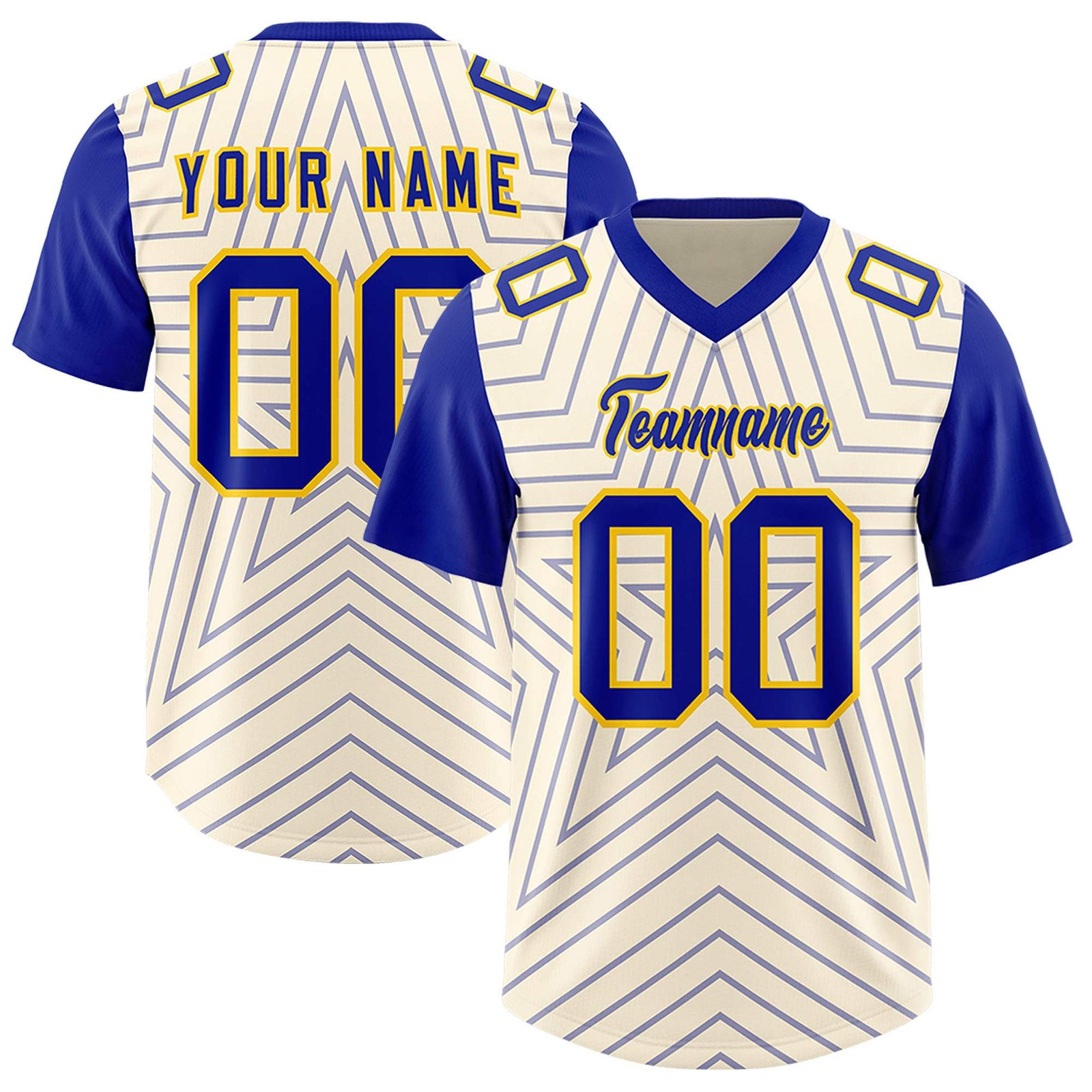 Custom Cream Royal Personalized Star Pattern Raglan Sleeves Authentic Football Jersey