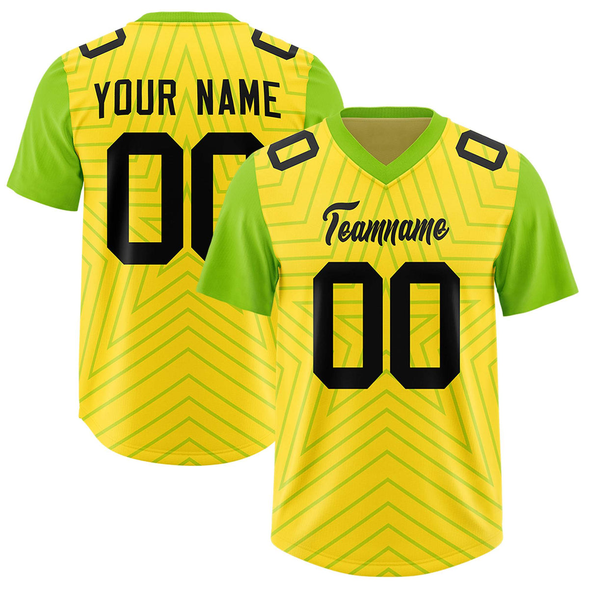 Custom Gold Neon Green Personalized Star Pattern Raglan Sleeves Authentic Football Jersey