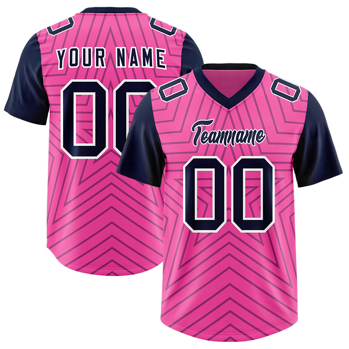 Custom Pink Navy Personalized Star Pattern Raglan Sleeves Authentic Football Jersey