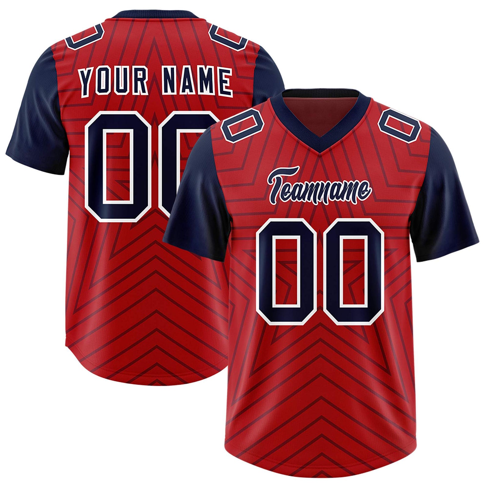 Custom Red Navy Personalized Star Pattern Raglan Sleeves Authentic Football Jersey