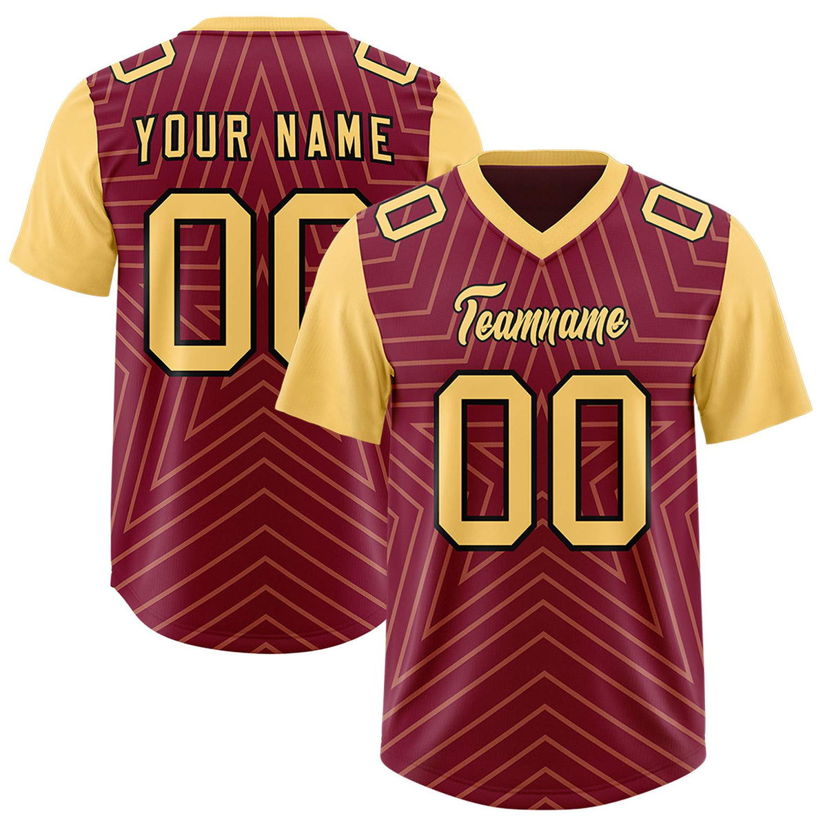 Custom Cardinal Khaki Personalized Star Pattern Raglan Sleeves Authentic Football Jersey