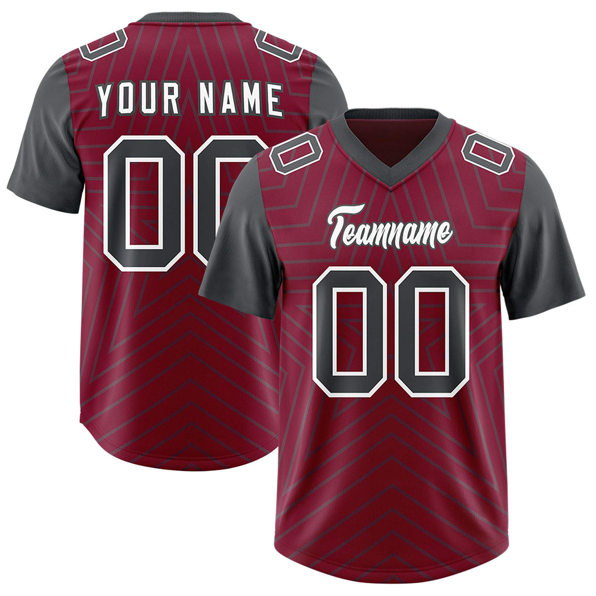 Custom Cardinal Dark Gray Personalized Star Pattern Raglan Sleeves Authentic Football Jersey