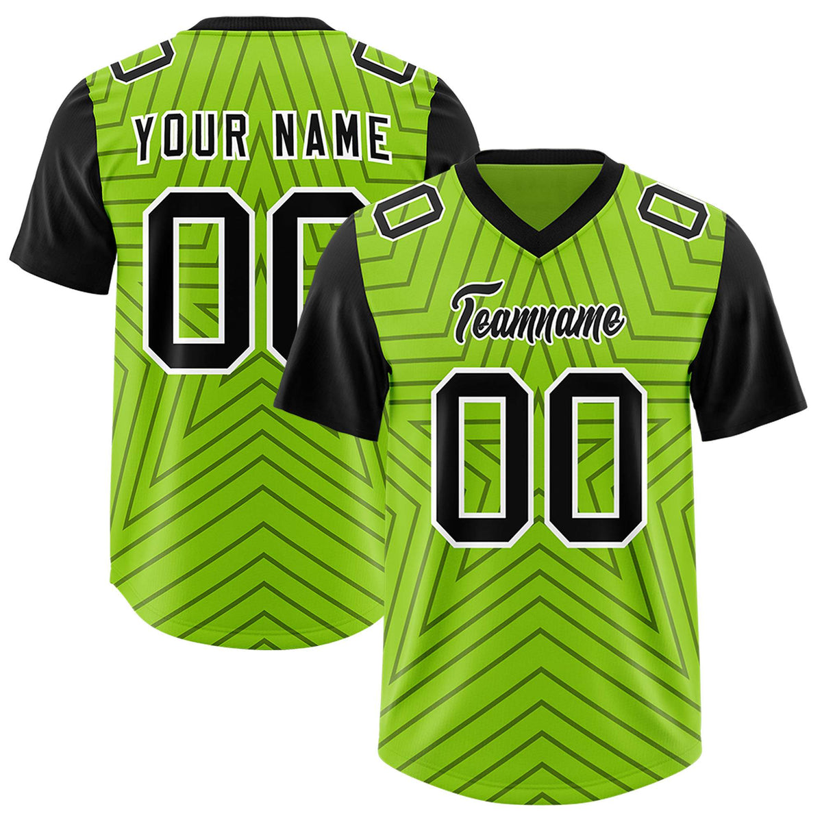 Custom Neon Green Black Personalized Star Pattern Raglan Sleeves Authentic Football Jersey