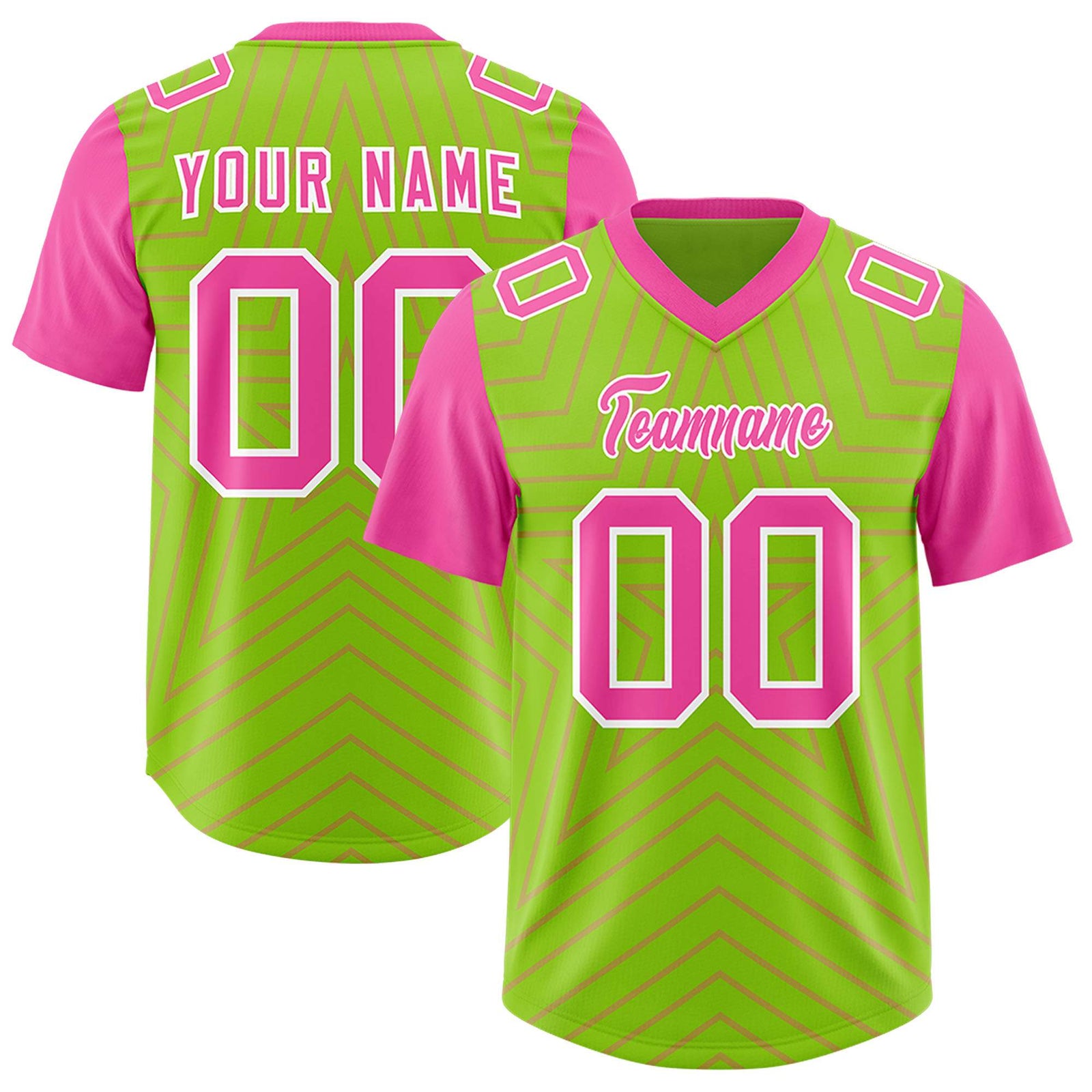 Custom Neon Green Pink Personalized Star Pattern Raglan Sleeves Authentic Football Jersey
