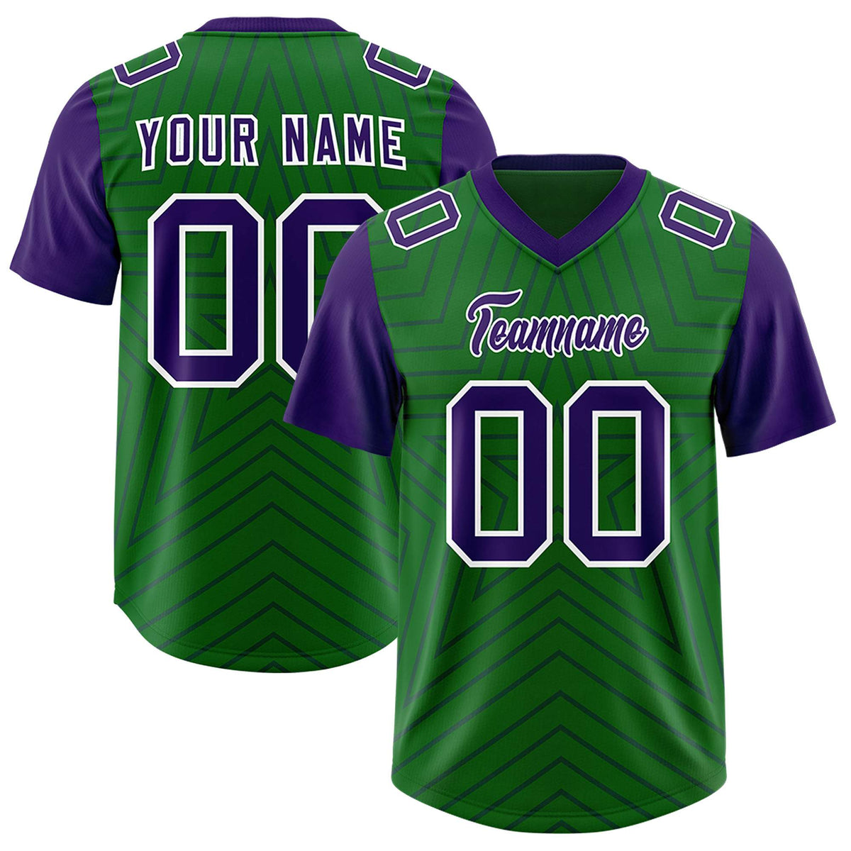 Custom Kelly Green Purple Personalized Star Pattern Raglan Sleeves Authentic Football Jersey