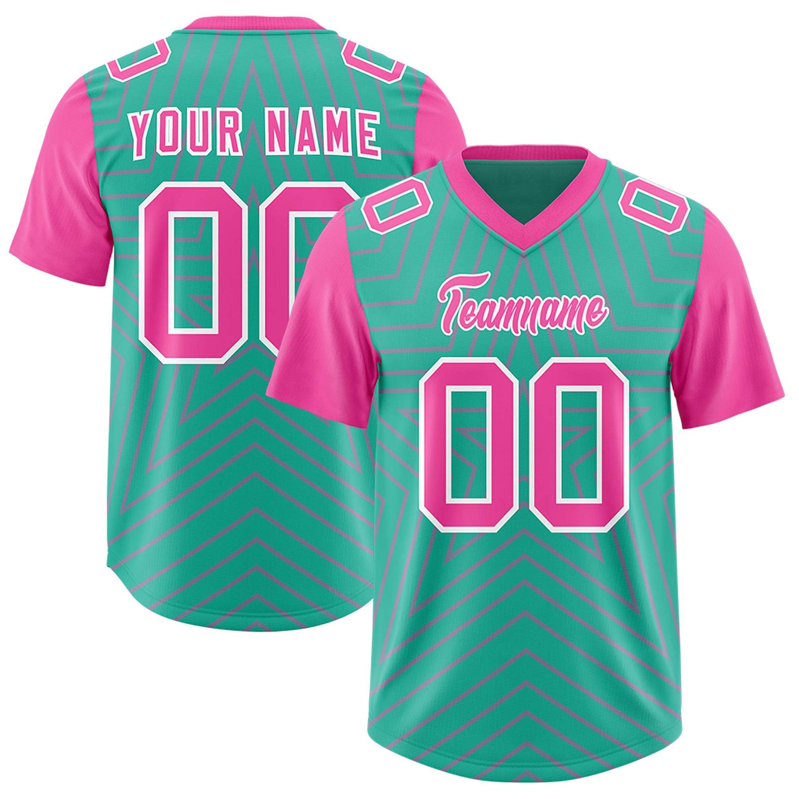 Custom Bright Green Pink Personalized Star Pattern Raglan Sleeves Authentic Football Jersey