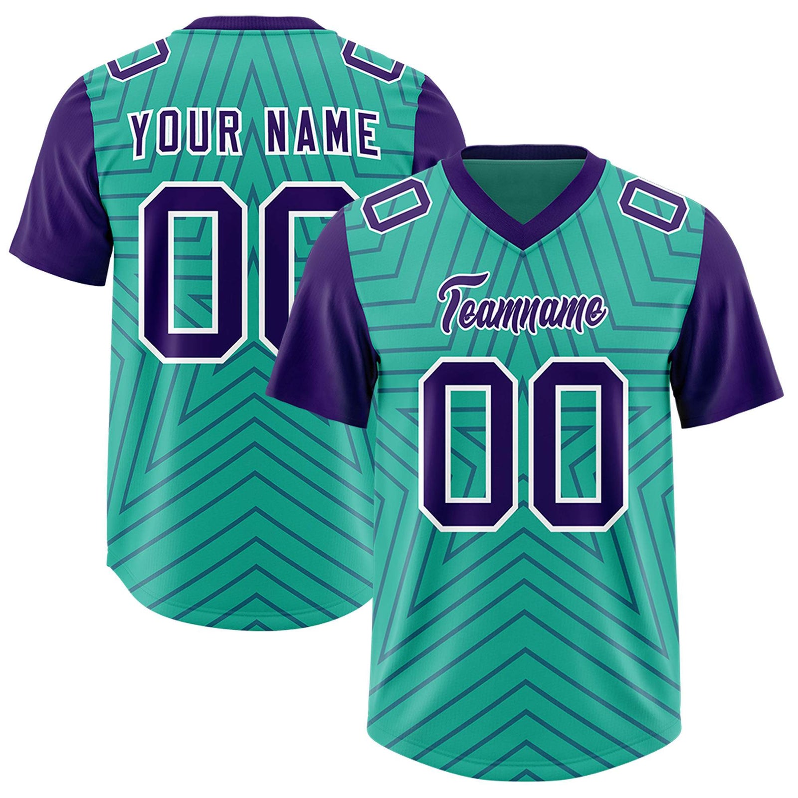 Custom Bright Green Purple Personalized Star Pattern Raglan Sleeves Authentic Football Jersey